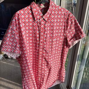 J. Crew Red and White Geometric Men's Shirt